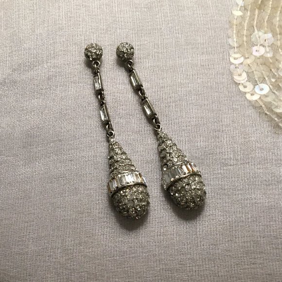 BEN AMUN JEWELRY Swarovski Crystal Drop Deco Earrings in Silver New - Picture 9 of 11